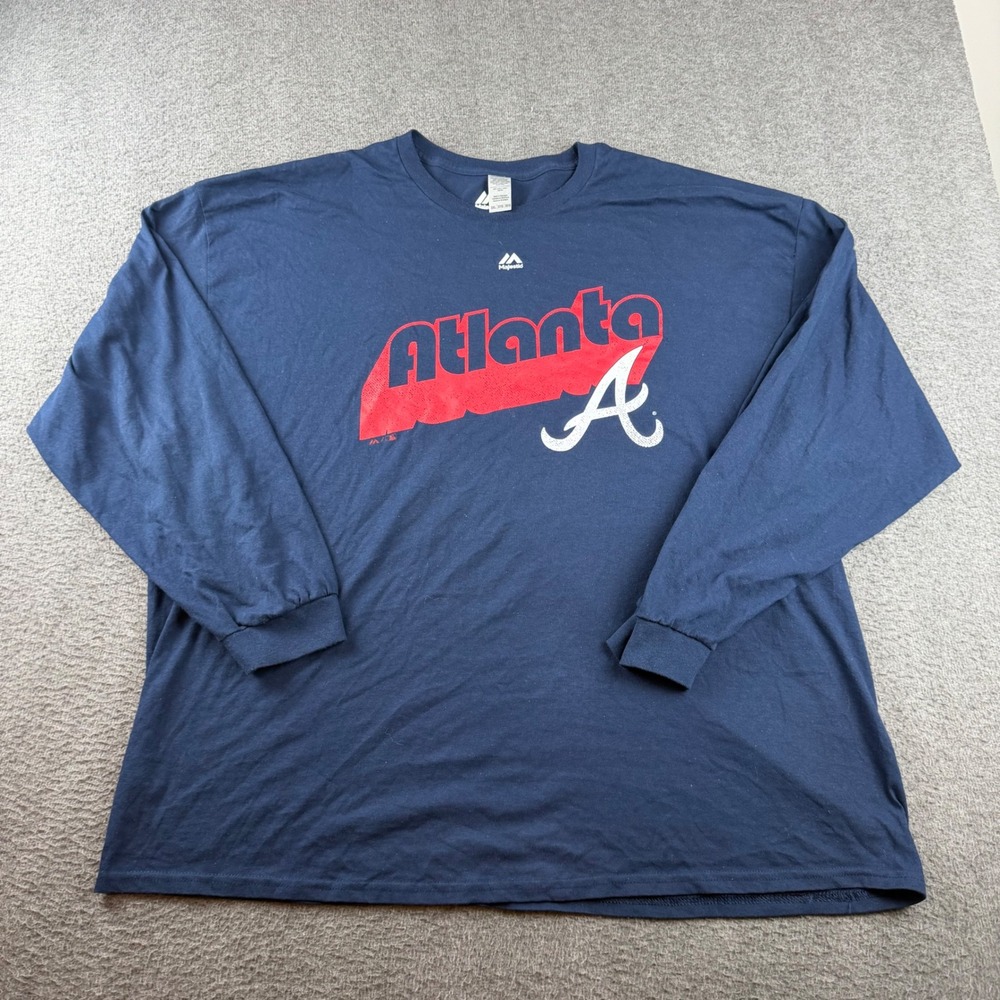 Majestic Atlanta Braves T-Shirt Men's 3XL Blue Long Sleeve Cotton Graphic MLB